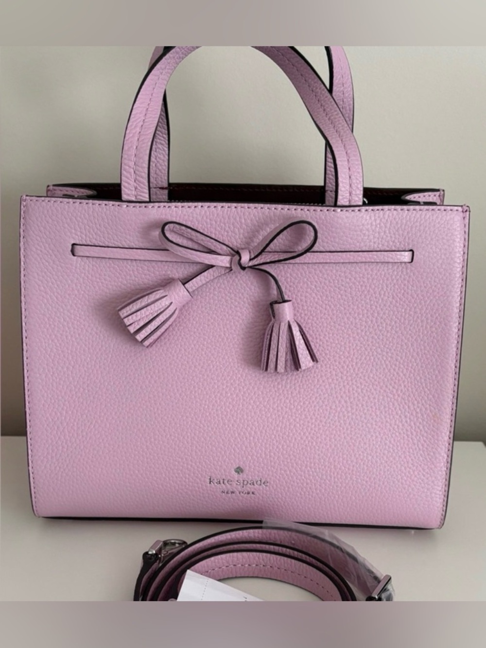 kate spade pink Leather Tote with Tassel Bow